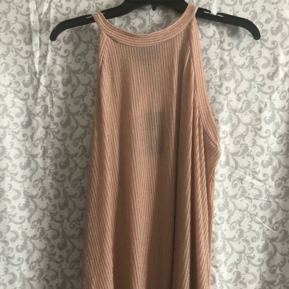 Rose gold stripped high neck tank top